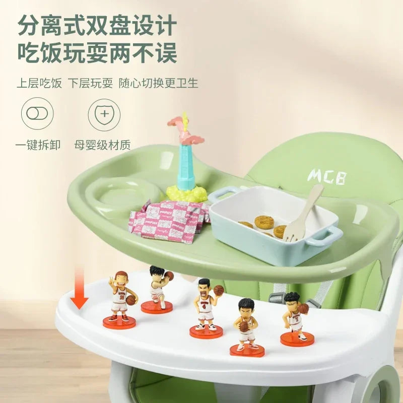 Chaise haute bébé pliable et multifonctionnelle – Réglable avec ceinture de sécurité