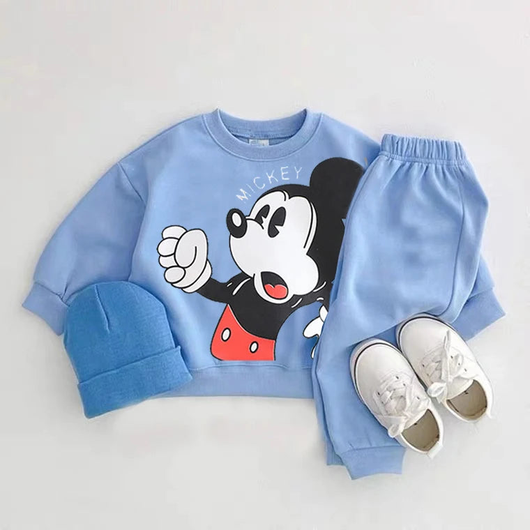 Mickey Print 2-Piece Set – Kids Cartoon Long Sleeve Top & Sweatpants