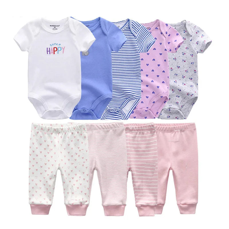 9-Piece Newborn Clothing Set – Cotton Cartoon Bodysuits & Pants