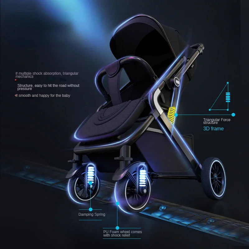 High Landscape Shock-Absorbing Baby Stroller – Foldable Travel Pram