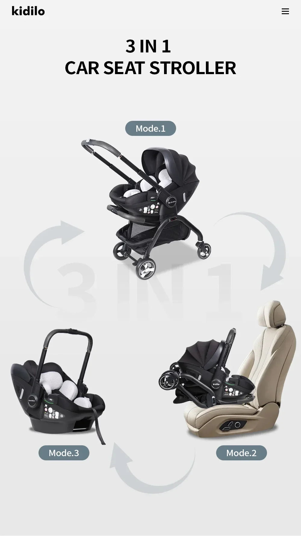 Poussette de sécurité 3 en 1 pour bébés de 0 à 2 ans
