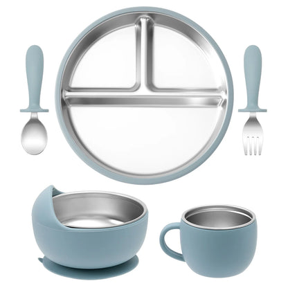 Ensemble repas bébé sans BPA – Assiette, bol, tasse et couverts détachables
