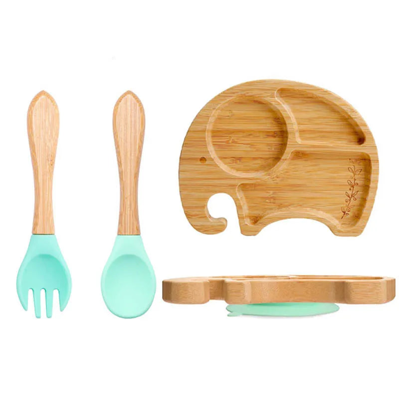 Baby Dinnerware – 3PCS Bamboo Plate & Suction Tableware