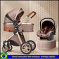 Poussette bébé 3 en 1 de luxe à grand débattement – ​​Position assise et allongée