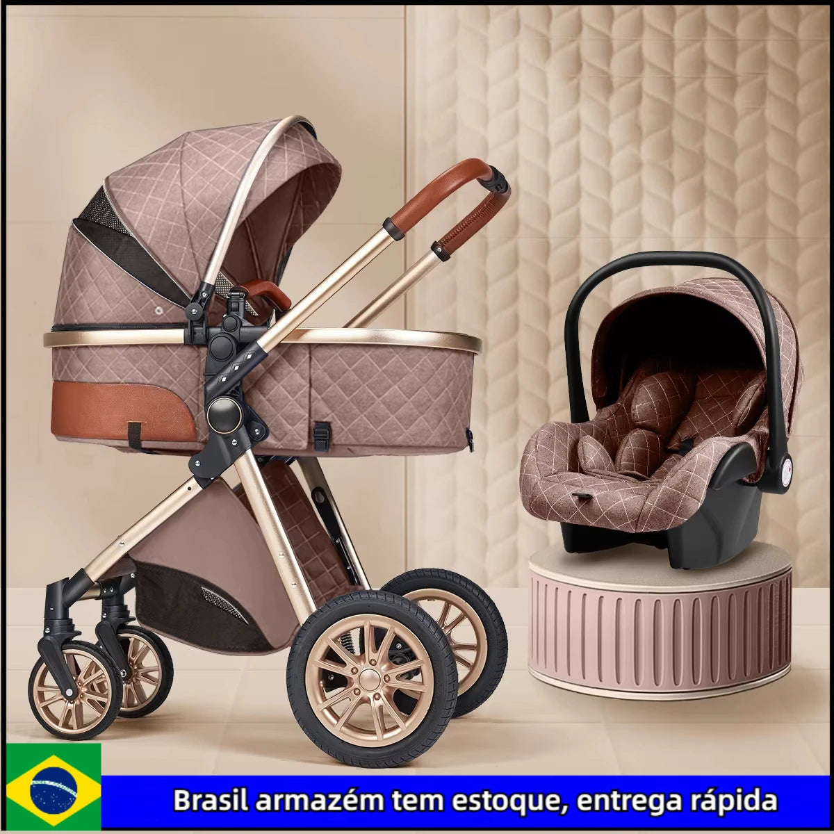 Poussette bébé 3 en 1 de luxe à grand débattement – ​​Position assise et allongée