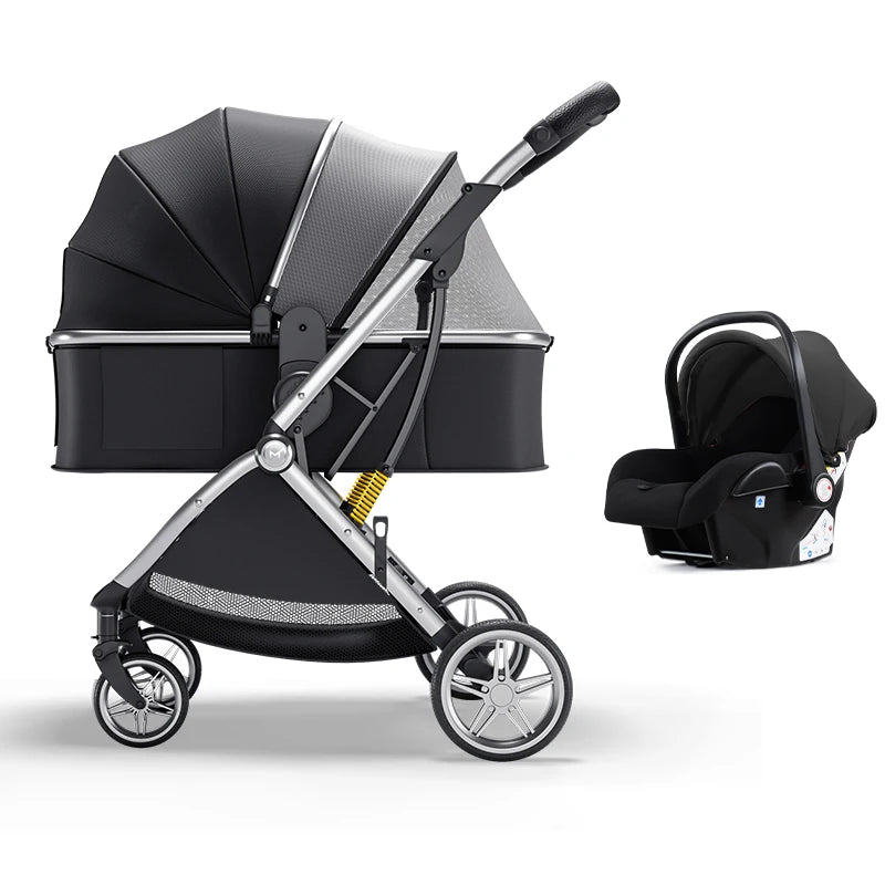 Poussette bébé 3 en 1 de luxe – Position assise et allongée, poussette de voyage portable