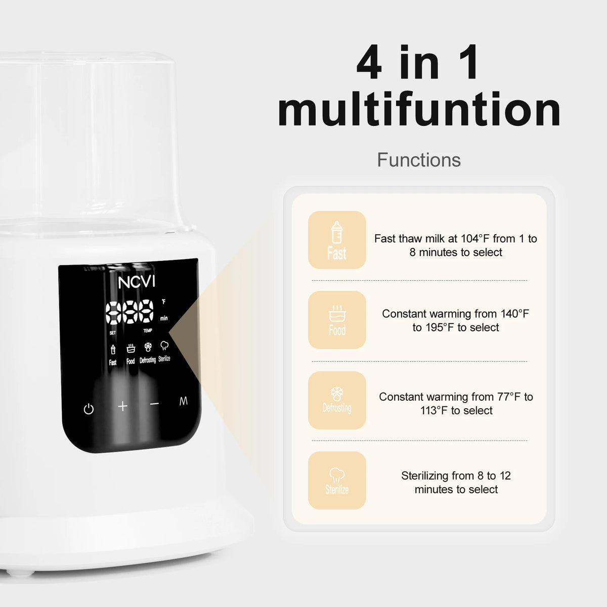 NCVI Bottle Warmer & Sterilizer | Rapid Heating with LCD Display & Timer