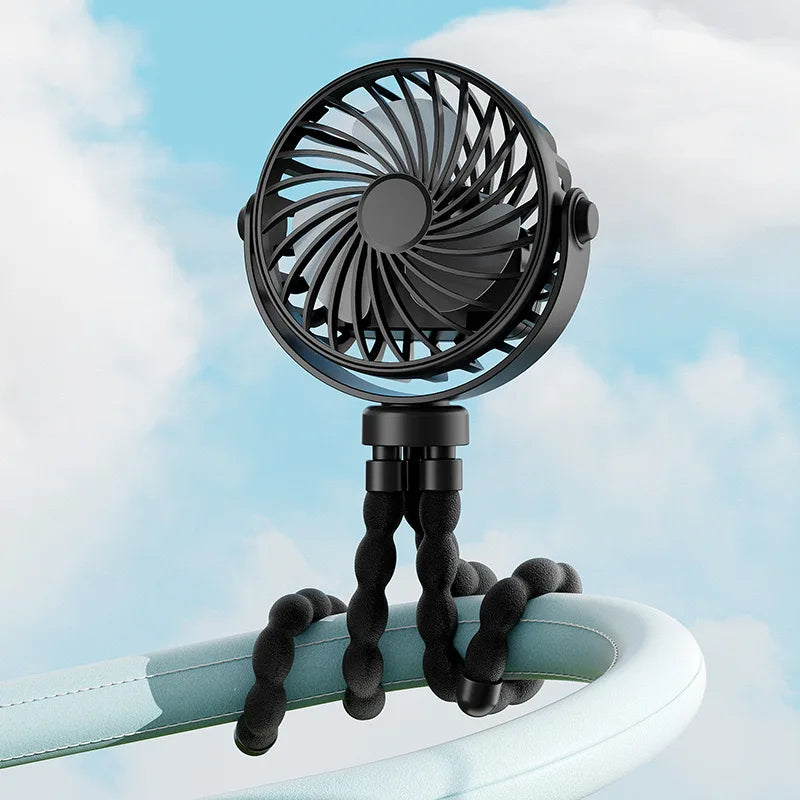 Mini Portable 3-Speed Stroller Fan – USB Clip-On with Flexible Tripod