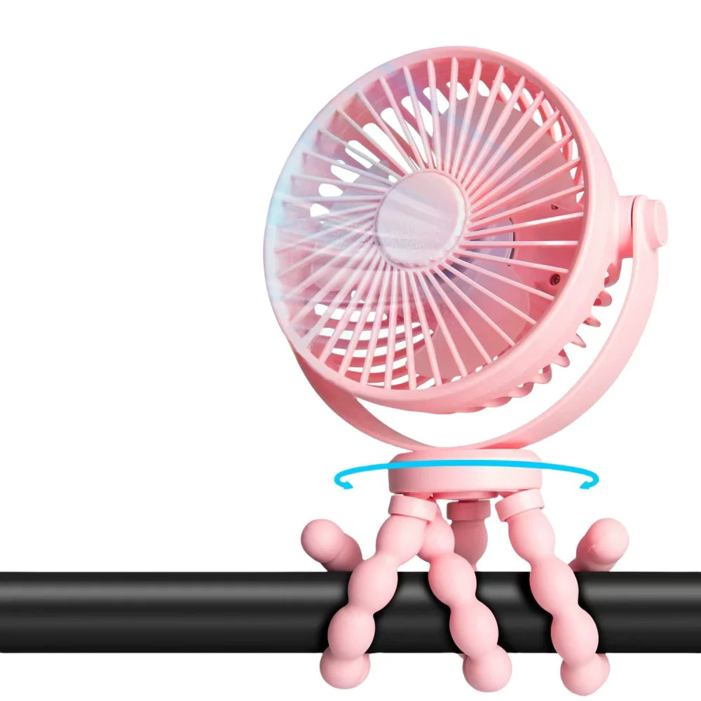 Mini Portable 3-Speed Stroller Fan – 360° Rotatable & Rechargeable 5000mAh