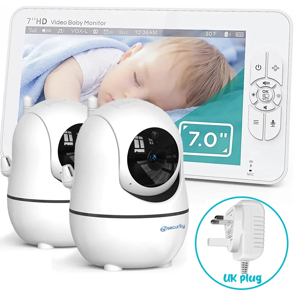 Babyphone double caméra 7 pouces – Écran partagé, PTZ, vision nocturne automatique