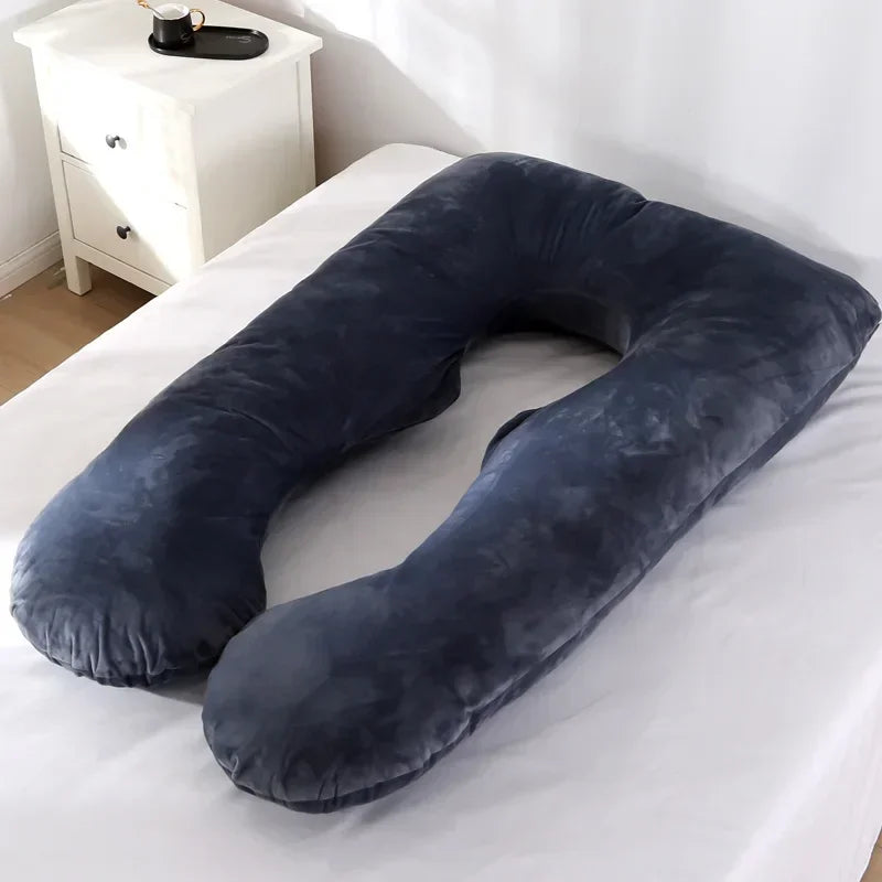 Coussin de grossesse en polaire douce en forme de U – Soutien latéral et lombaire multifonctionnel