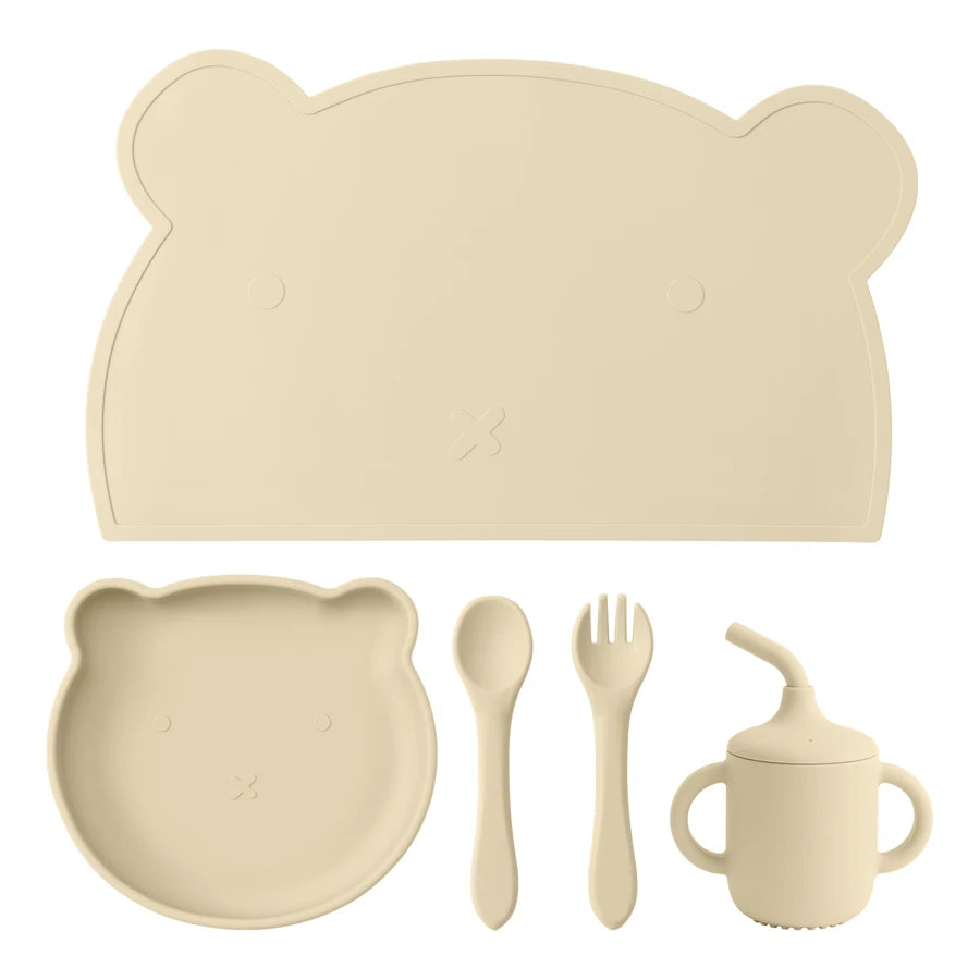 5PCS Baby Silicone Feeding Set – Plate, Spoon, Fork & Cup
