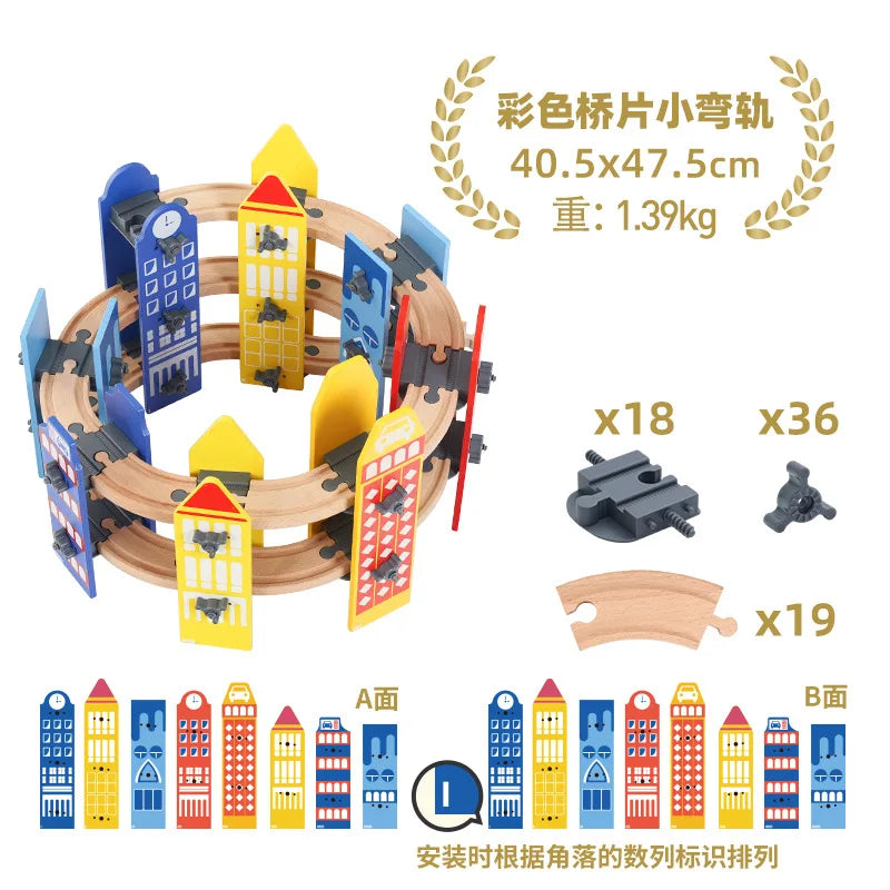 Wooden Train Track Set – Racing, Bridges & Tunnel Accessories Toy