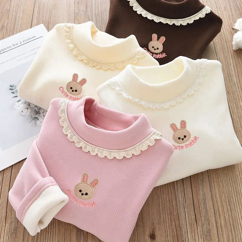 Velvet Kids T-Shirt with Rabbit Embroidery