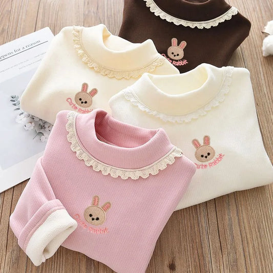 Velvet Kids T-Shirt with Rabbit Embroidery