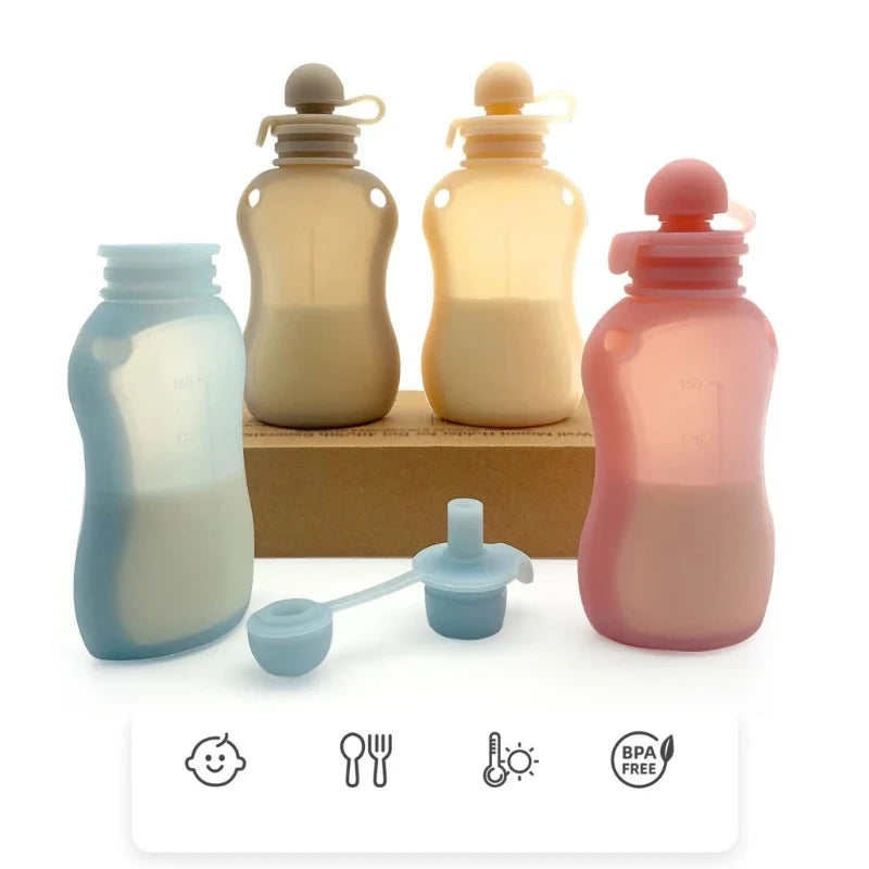 Sachet réutilisable en silicone de 150 ml pour aliments pour bébé – Conservation étanche du lait et des purées