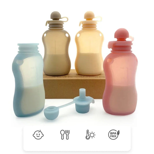 150ml Reusable Silicone Baby Food Pouch – Leakproof Milk & Puree Storage