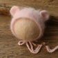 Bonnet tricoté pour nouveau-né en fil de vison duveteux avec oreilles, accessoire photo