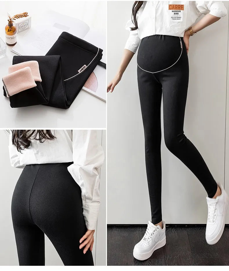 « Leggings de maternité épais quatre saisons – Pantalon de grossesse chaud en polaire »