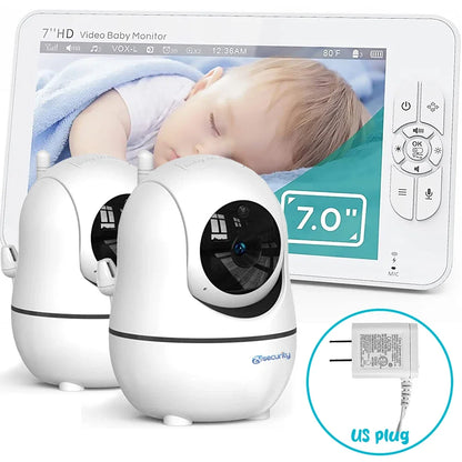 Babyphone double caméra 7 pouces – Écran partagé, PTZ, vision nocturne automatique