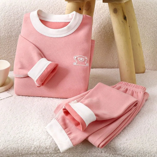 Children's Thermal Underwear Set with Mid Neck Collar Striped Thickened Thermal Wear for Boys Winter Clothes Boneless Design