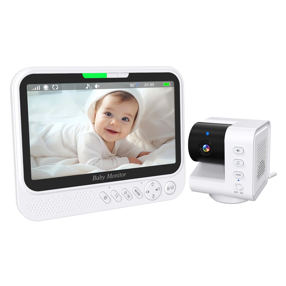 « Babyphone PTZ 7 pouces avec interphone, berceuses et fonction Temp »
