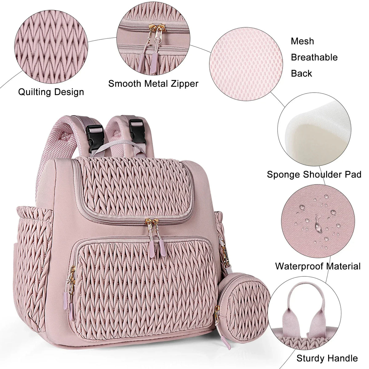 Sac à dos à langer Mauve Mist – Sac à langer avec matelas à langer et sangles pour poussette