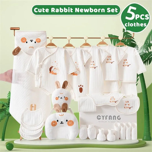 Summer Bunny Newborn Clothes Set – 20–26PCS Cotton Outfit for Boys & Girls