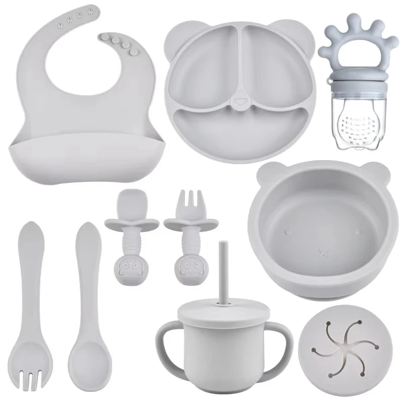 Kit d'alimentation pour bébé – 9 pièces en silicone avec bavoir