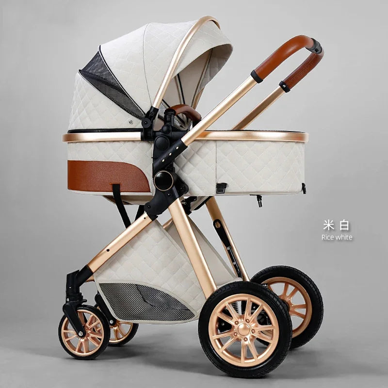 Poussette bébé 3 en 1 de luxe à grand débattement – ​​Position assise et allongée
