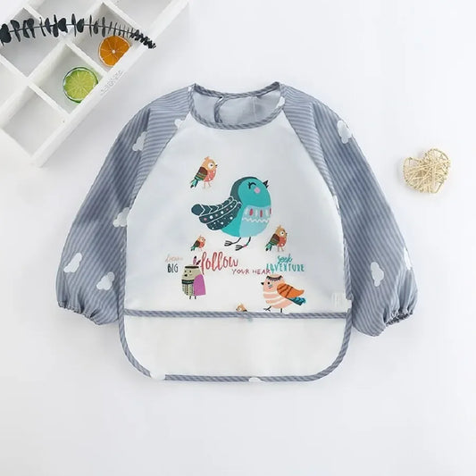 Waterproof Long-Sleeve Cartoon Baby Feeding Smock