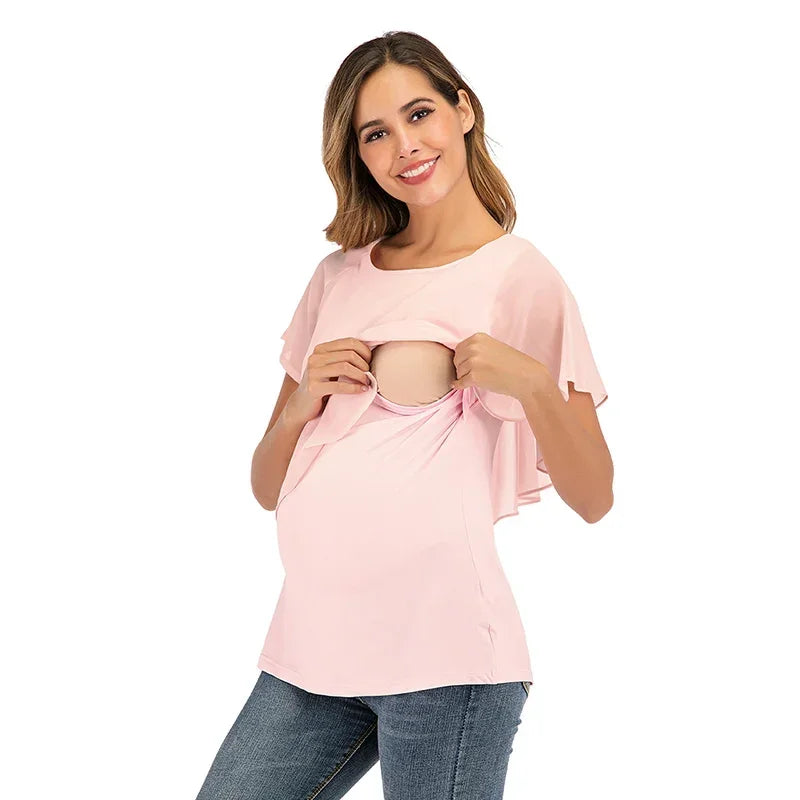Nouveau T-shirt d'allaitement d'été – Haut de maternité sans manches à double épaisseur