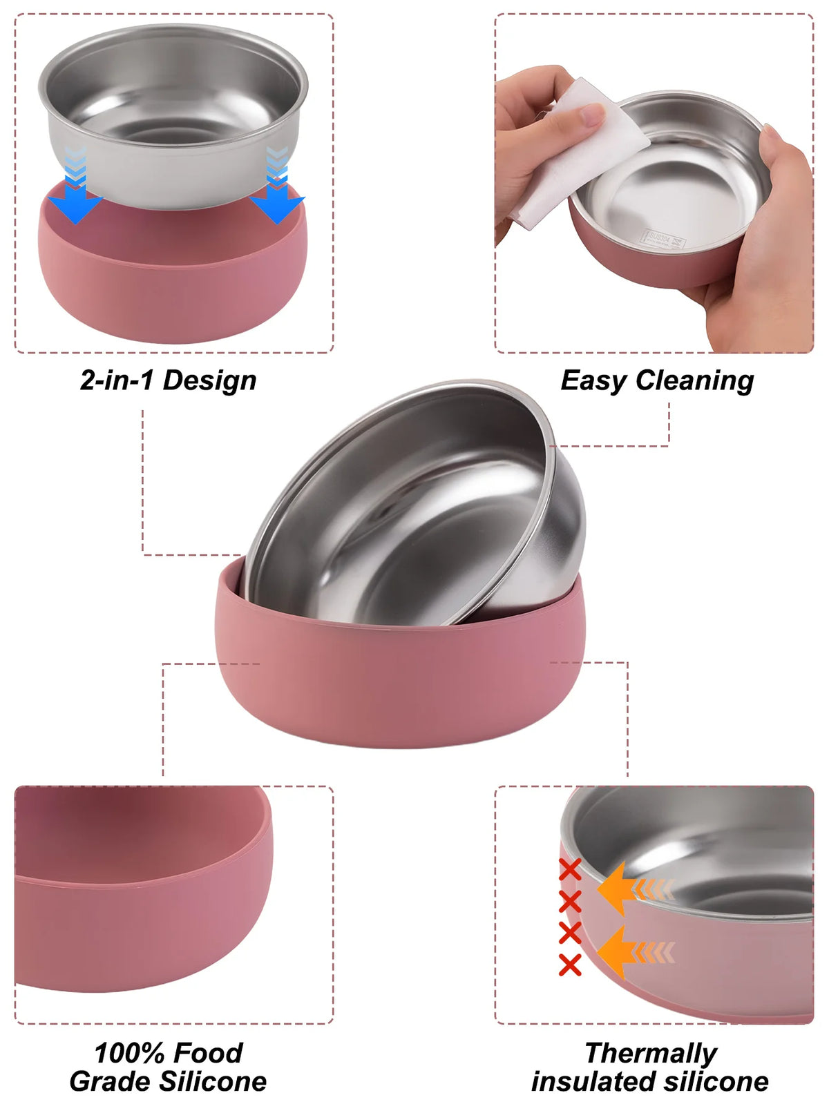 Assiette repas pour bébé en acier inoxydable – Base à ventouse antidérapante