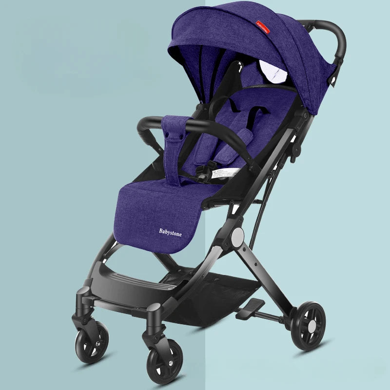 Poussette bébé légère à quatre roues pour les voyages – Poussette pliable avec suspension amortissante