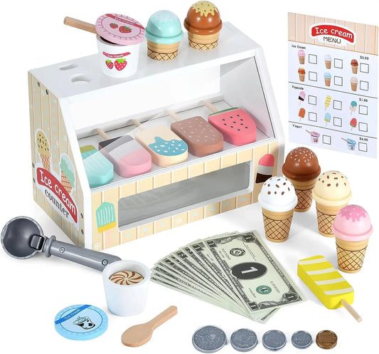 Ensemble de jeu de crème glacée en bois – Amusant pour les tout-petits !