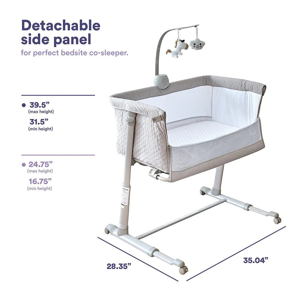 9-Height Adjustable Baby Crib – Bedside Co-Sleeper with Mattress