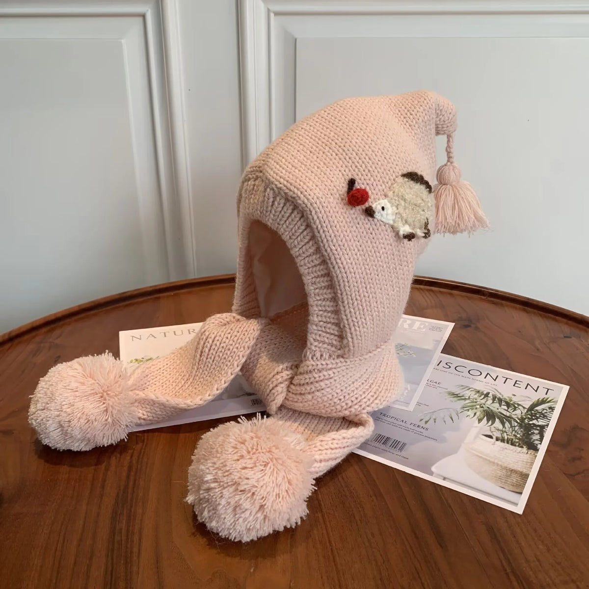 Christmas Knit Hat & Scarf – Warm One-Piece Winter Cap for Kids