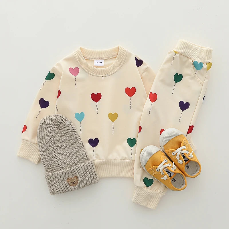 Ensemble bébé printemps/automne 2 pièces – Haut à manches longues et pantalon « Love Balloon »