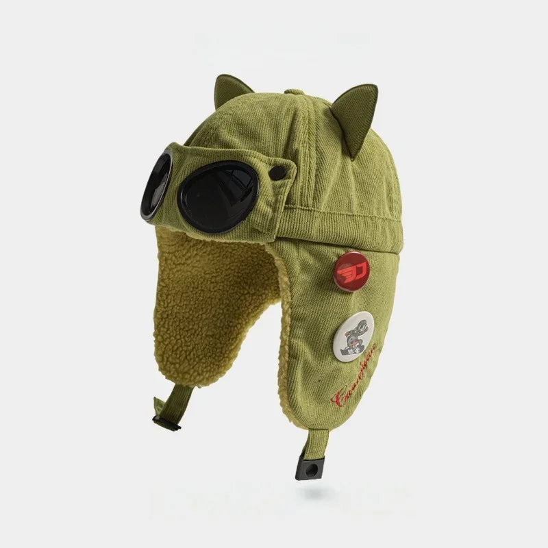Bonnet d'aviateur enfant avec lunettes, chaud pour l'hiver