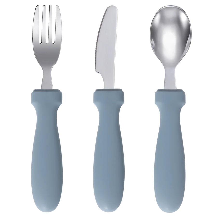 Ensemble d'alimentation pour bébé – Assiette, cuillère et fourchette en silicone