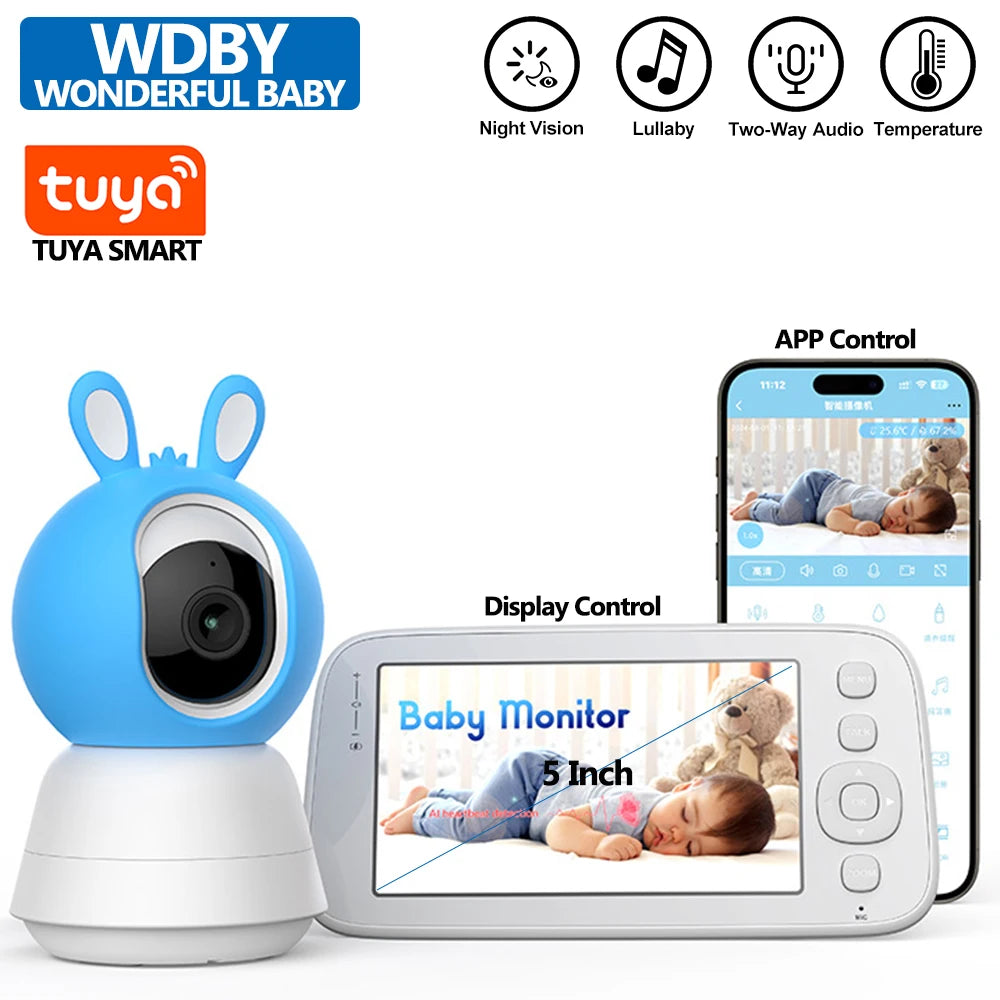 Tuya 5″ Baby Monitor Wireless Pan Tilt 2-Way Talk