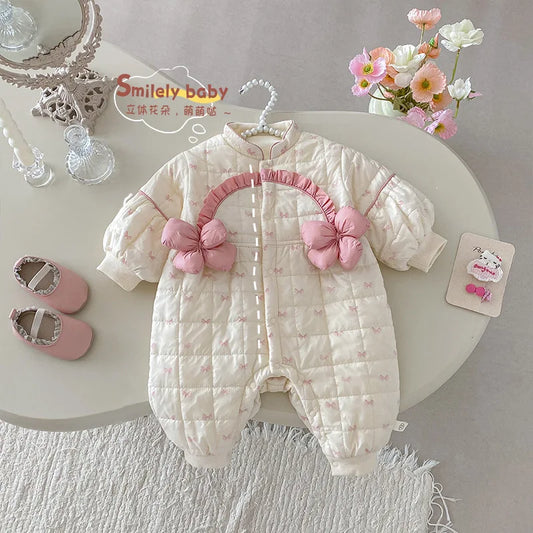 Baby Super Cute Jumpsuit 0-2 Years Old Winter Baby Girl Cute with Plush Cotton Crawling Clothes for Newborns
