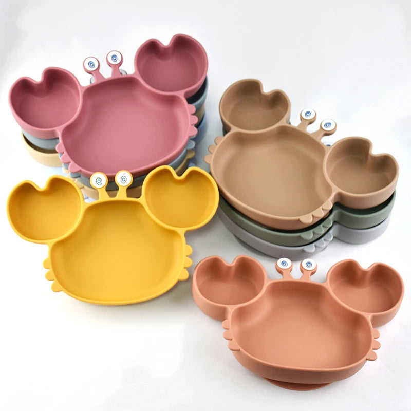 Toddler Suction Plate – BPA-Free Cartoon Crab Feeding Tray