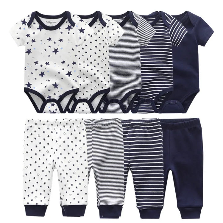 9-Piece Newborn Clothing Set – Cotton Cartoon Bodysuits & Pants