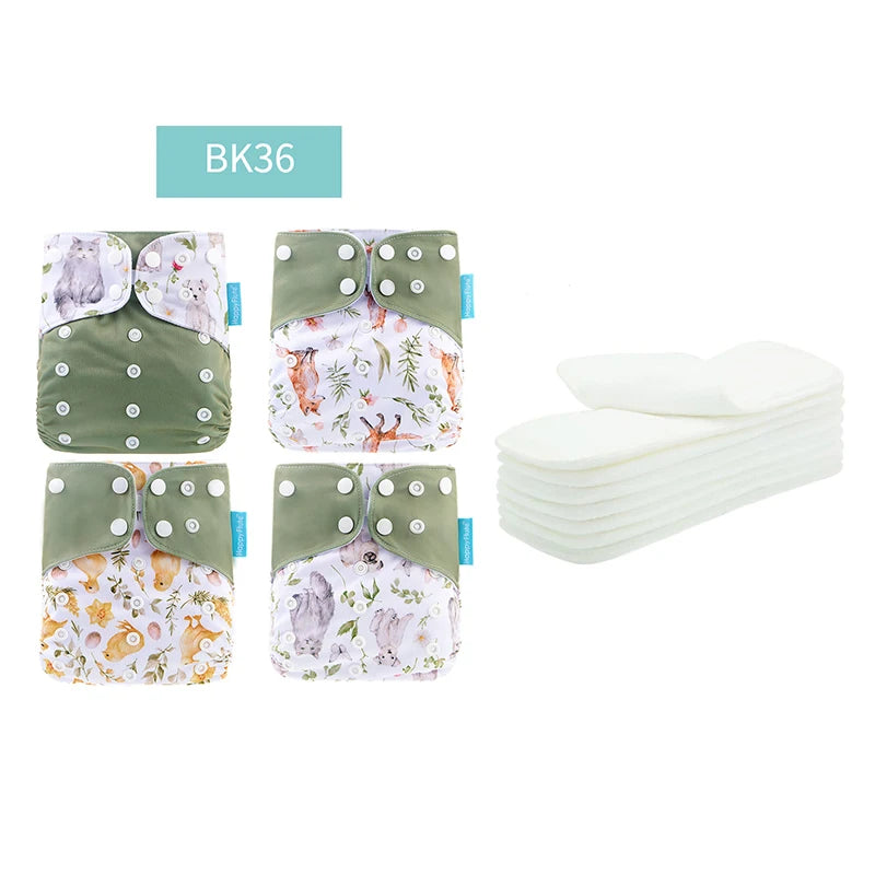 HappyFlute Reusable Diaper Set – 4 OS Pocket Diapers + 8 Inserts