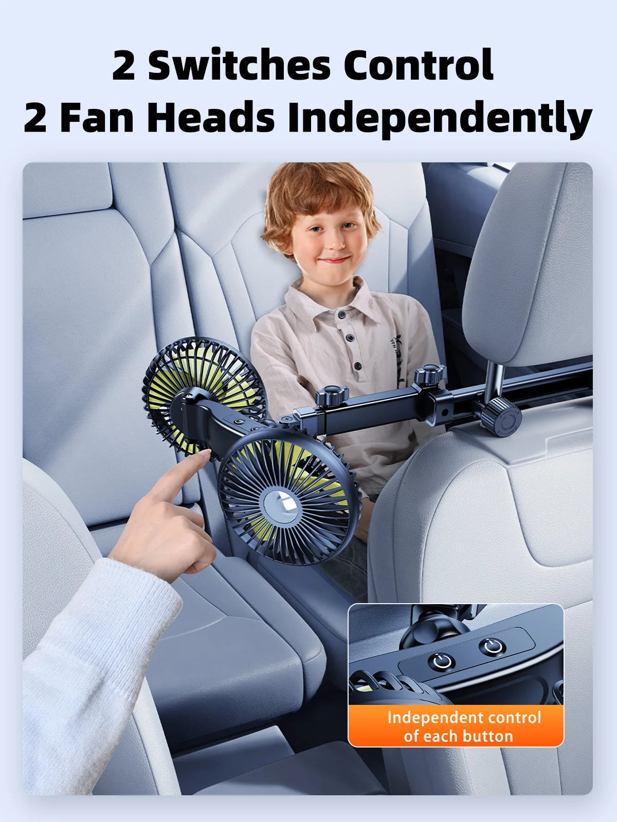 USB Car Fan for Kids | Dual Head, Adjustable Arm, 3-Speed Cooling