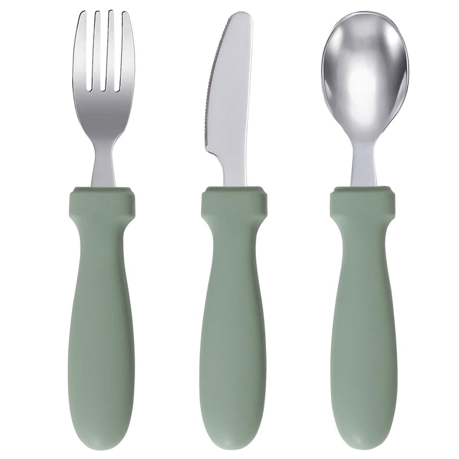 Ensemble d'alimentation pour bébé – Assiette, cuillère et fourchette en silicone