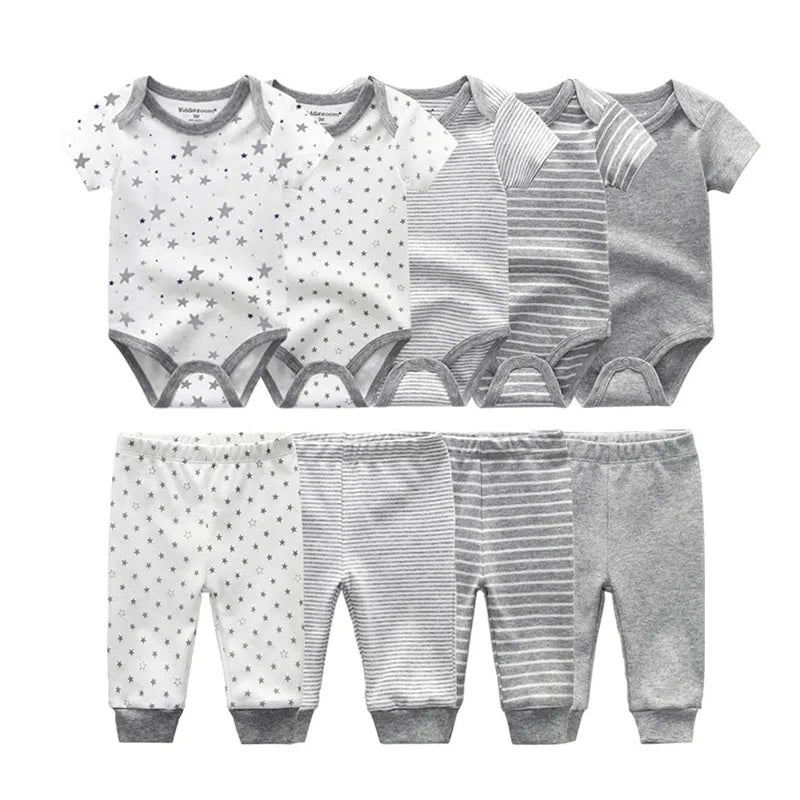 9-Piece Newborn Clothing Set – Cotton Cartoon Bodysuits & Pants