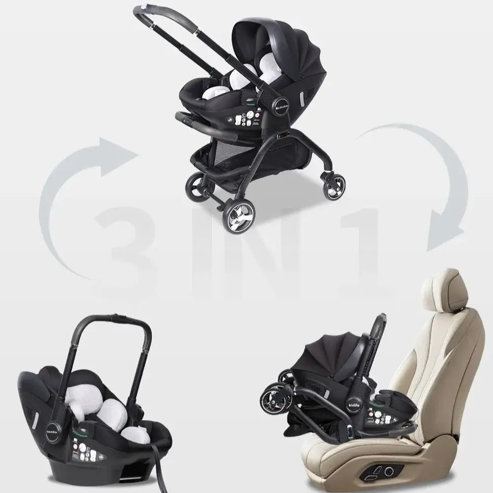 Kidilo 3-in-1 Baby Car Seat Stroller, One Button Fold & Detachable Basket