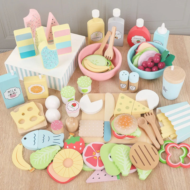 Ensemble d'aliments en bois pour jouer – Cuisinez et créez !